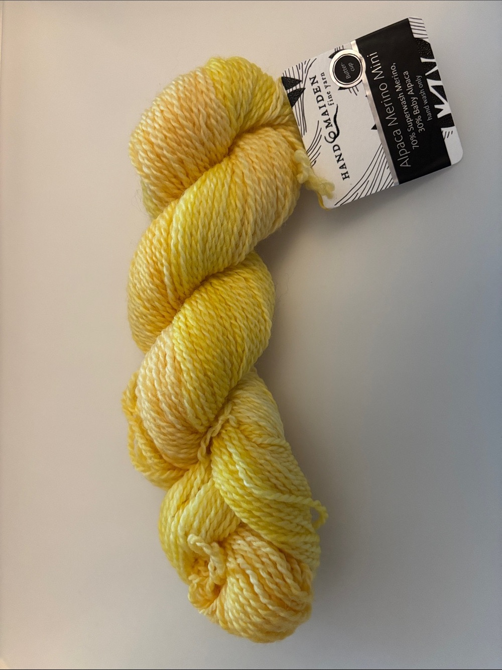 Hand Maiden Fine Yarn Alpaca Merino Mini Yarn Buttercup Hand Dyed in Canada NEW